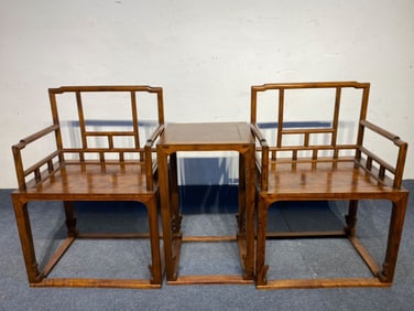 A Set of Fine Huanghuali wood End Table and Armchais
