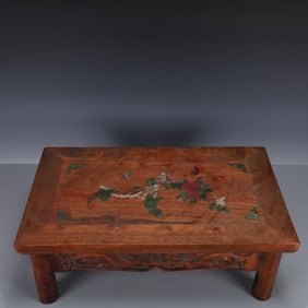 A Huge Huanghuali wood Inlaid Gems Flower and Bird Pattern Table