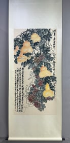 A Chinese Vertical Scroll Ink Painting of Flower and Fruit on Paper