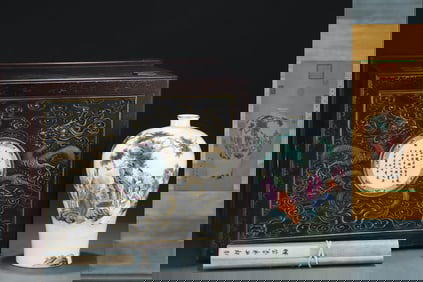 A Rare Famille-Rose Figure Pattern Vase,With Poem,With Chinese Vertical Scroll Ink Painting on Silk