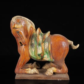 An Exquisite Tang Tri-Color Glazed Pottery Horse Ornament