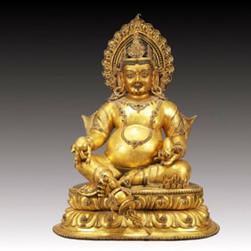 A Solemn Gilt Bronze Statue of Mammon,Inlaid Turquoise,With Inscription