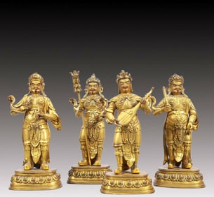 A Set of Solemn Gilt Bronze Statue of Heavenly Kings