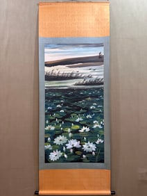 A Set of Chinese Vertical Scroll Ink Painting of Flower on Paper