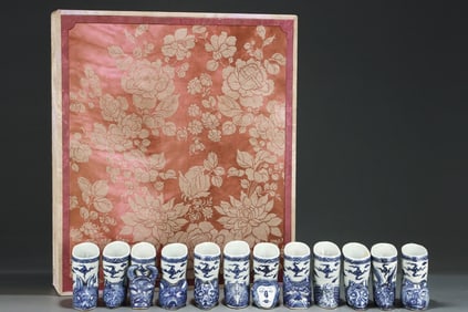 A Set of Fine Blue and White the Twelve Chinese Zodiac Signs Cups