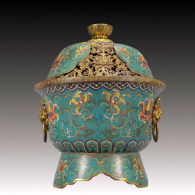 A Exquisite Cloisonne Lotus Pattern Double-Ears Censer