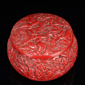 An Exquisite Carved Red Lacquer Flower Pattern Box with Cover