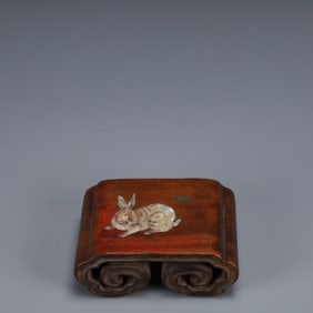 An Exquisite Huanghuali wood Inlaid Gems Rabbit Pattern Paper Weight