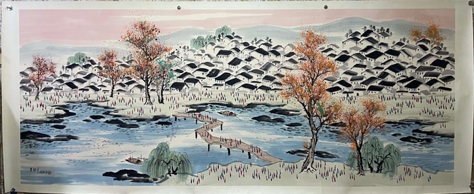 A Chinese Ink Painting of Landscape on Paper