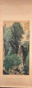 A Chinese Vertical Scroll Ink Painting of Landscape on Paper