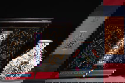 An Exquisite Famille-Rose Flower and Bird Pattern Double-Ears Vase,With Poem,With Chinese Vertical