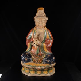 An Exquisite Tang Tri-Color Glazed Pottery Character and Story Pattern Ornament
