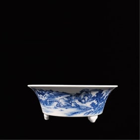 An Exquisite Blue and White Landscape and Figure Pattern Washer