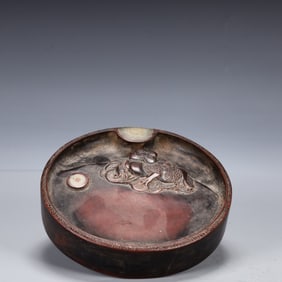 A Rare Auspicious Beast Pattern Inkstone,With poem