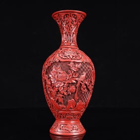 An Exquisite Carved Red Lacquer Flower and Bird Pattern Vase
