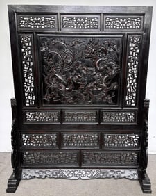 An Exquisite Zitanwood Dragon and Phoenix Pattern Screen