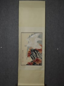 A Chinese Vertical Scroll Ink Painting of Flower and Bird on Paper
