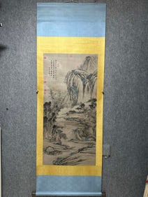 A Chinese Vertical Scroll Ink Painting of Landscape on Paper