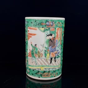 An Exquisite Wucai Character and Story Pattern Brush Pot