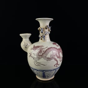 An Exquisite Blue and White Underglaze-Red Dragon Pattern Pot