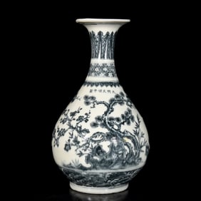 A Rare Blue and White Pine, Bamboo and Plum Blossom Pattern Vase