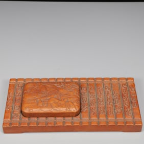 An Exquisite Huanghuali Wood Figure Pattern Inkstone