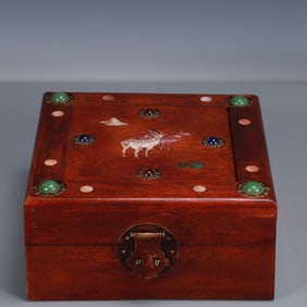 An Exquisite Huanghuali wood Inlaid Gems Sheep Pattern Box