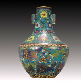 A Huge Cloisonne Lotus and Lion Pattern Double-Ears Vase