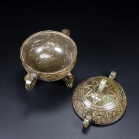 An Exquisite White Jade Double-Ears and Tripod Censer