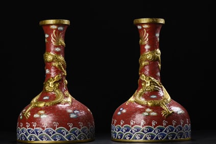 A Pair of Exquisite Cloisonne Dragon Pattern Vases