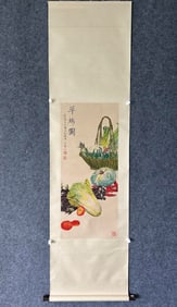 A Chinese Vertical Scroll Ink Painting of Fruit and Vegetable on Paper
