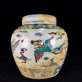 An Exquisite Doucai Phoenix Pattern With Cover Jar