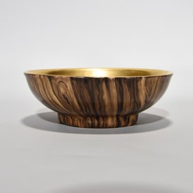 An Exquisite Imitation Wood Grain Glazed Gilt Bowl