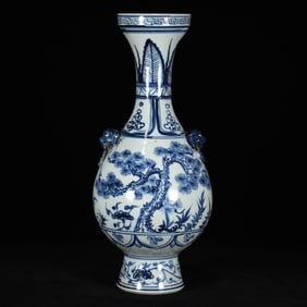 A Rare Blue and White Pine,Bamboo and Plum Blossom Pattern Vase