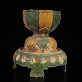 An Exquisite Tang Tri-Color Glazed Pottery Cup, with a base