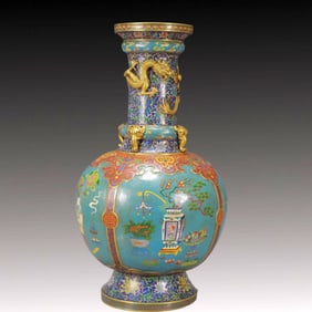 A Exquisite Cloisonne Lotus Pattern Dragon Pattern Vase
