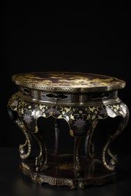 An Exquisite Carved Lacquer Painted Gold Landscape Pattern End Table