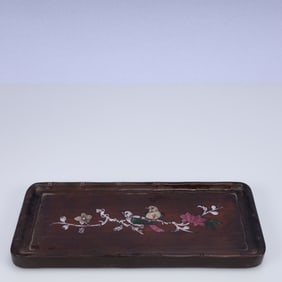 A Rare Zitanwood Inlaid Gems Flower and Bird Pattern Plate