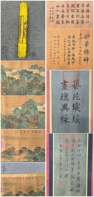 A Chinese Hand Scroll Ink Painting of Landscape and Figure on Silk