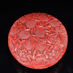 An Exquisite Carved Red Lacquer Peach Pattern Box with Cover