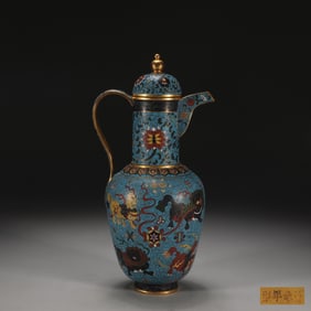 A Rare Cloisonne Lion Pattern Ewer