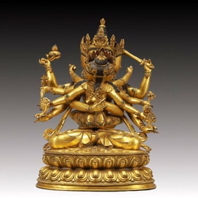 A Solemn Gilt Bronze Statue of Manjuvajra
