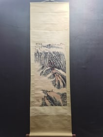 A Chinese Vertical Scroll Ink Painting of Landscape on Paper