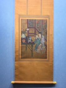 A Chinese Vertical Scroll Ink Painting of Figure on Silk