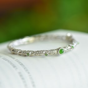 An Exquisite Sterling Silver Inlaid Jasper Bracelet,Inlaid Diamond