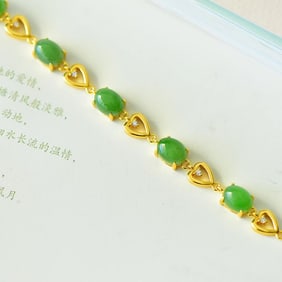 An Exquisite Sterling Silver-Gold Plated Inlaid Jasper Bracelet,Inlaid Diamond