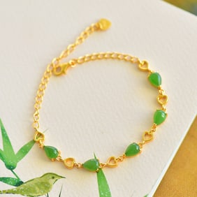 An Exquisite Sterling Silver-Gold Plated Inlaid Jasper Bracelet