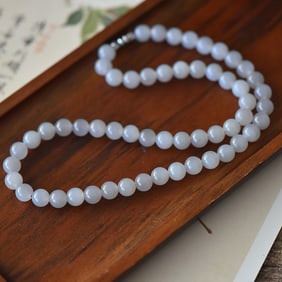 An Exquisite Sterling Silver Inlaid White Jade Necklace