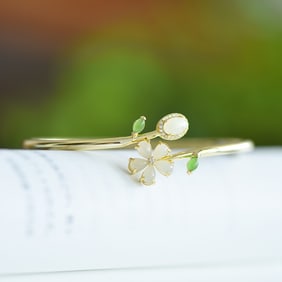 An Exquisite Sterling Silver-Gold Plated Inlaid White Jade Bracelet,Inlaid Gems