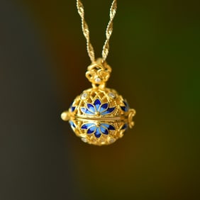 An Exquisite Sterling Silver-Gold Plated Inlaid White Jade Necklace,Inlaid Diamond